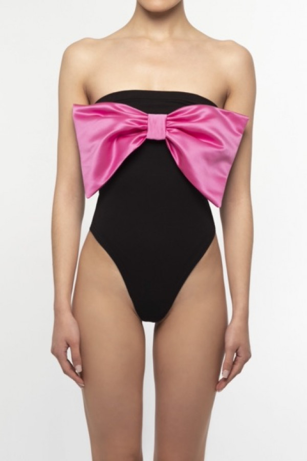 ROMY COTTON BODYSUIT WITH PINK SATIN DETAILS 
